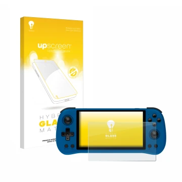 Front side of a product packaging with the brand logo upscreen. Next to it is the device Powkiddy X55 shown with the correspon