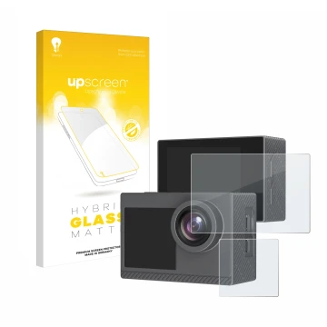Front side of a product packaging with the brand logo upscreen. Next to it is the device Akaso Brave 4 Pro shown with the corr