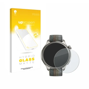 Front side of a product packaging with the brand logo upscreen. Next to it is the device Huami Amazfit Balance shown with the 