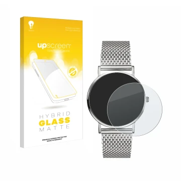 Front side of a product packaging with the brand logo upscreen. Next to it is the device Liebeskind New Case Mesh (34 mm) show