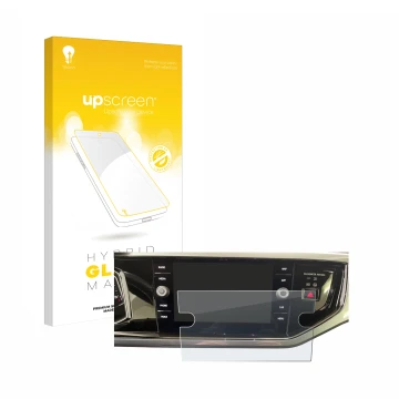 Front side of a product packaging with the brand logo upscreen. Next to it is the device Volkswagen Polo VI Ready 2 Discover 8