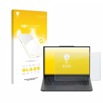 Front side of a product packaging with the brand logo upscreen. Next to it is the device Lenovo ThinkPad E14 Gen 5 shown with 