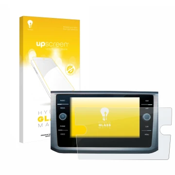 Front side of a product packaging with the brand logo upscreen. Next to it is the device Volkswagen Passat B8 Discover Media 8