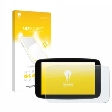 Front side of a product packaging with the brand logo upscreen. Next to it is the device TomTom GO Superior 7