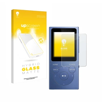Front side of a product packaging with the brand logo upscreen. Next to it is the device Sony Walkman NW-E394 shown with the c