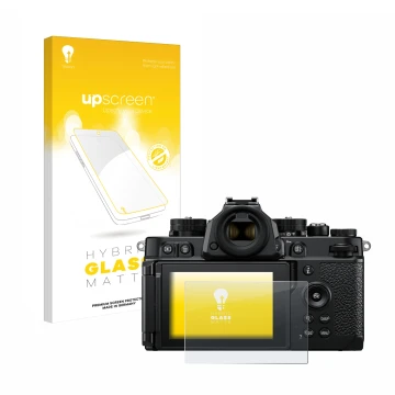 Front side of a product packaging with the brand logo upscreen. Next to it is the device Nikon Z F shown with the correspondin