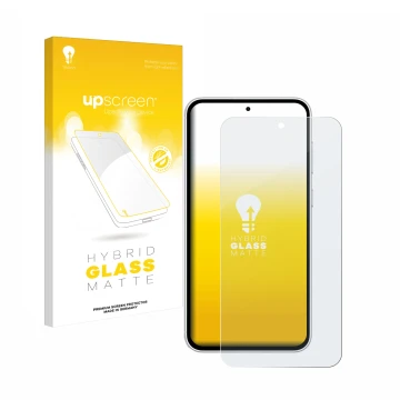 Front side of a product packaging with the brand logo upscreen. Next to it is the device Samsung Galaxy S23 FE shown with the 