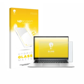 Front side of a product packaging with the brand logo upscreen. Next to it is the device HP EliteBook 845 G10 shown with the c