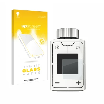 Front side of a product packaging with the brand logo upscreen. Next to it is the device AVM FRITZ!DECT 302 shown with the cor