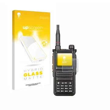 Front side of a product packaging with the brand logo upscreen. Next to it is the device Radtel RT-470X shown with the corresp