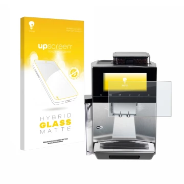 Front side of a product packaging with the brand logo upscreen. Next to it is the device Siemens EQ900 TQ903D03 shown with the