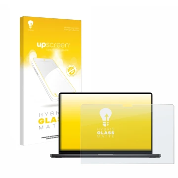 Front side of a product packaging with the brand logo upscreen. Next to it is the device Apple MacBook Pro 16