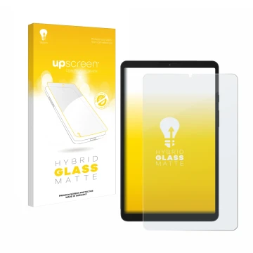 Front side of a product packaging with the brand logo upscreen. Next to it is the device Samsung Galaxy Tab A9 LTE shown with 