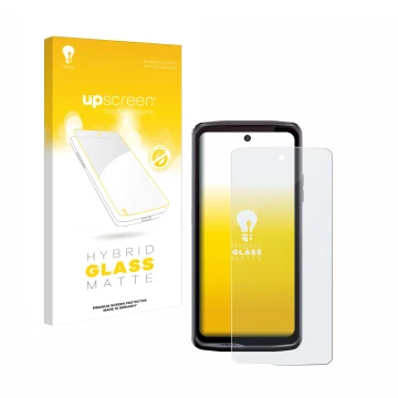 Front side of a product packaging with the brand logo upscreen. Next to it is the device Crosscall Stellar X5 shown with the c