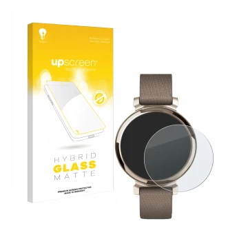 Front side of a product packaging with the brand logo upscreen. Next to it is the device Garmin Lily 2 shown with the correspo