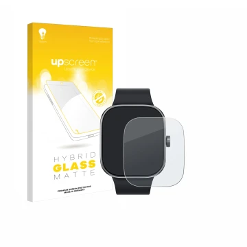 Front side of a product packaging with the brand logo upscreen. Next to it is the device Xiaomi Redmi Watch 4 shown with the c