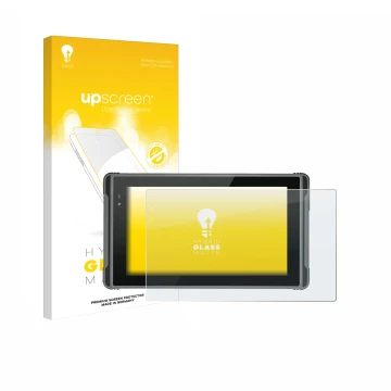 Front side of a product packaging with the brand logo upscreen. Next to it is the device Hugerock X7 shown with the correspond