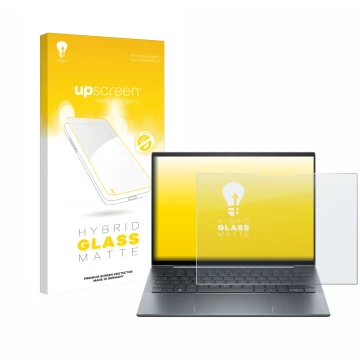 Front side of a product packaging with the brand logo upscreen. Next to it is the device HP Dragonfly G4 Non-Touch shown with 