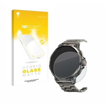 Front side of a product packaging with the brand logo upscreen. Next to it is the device Tesofit Smartwatch 1.85