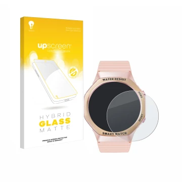 Front side of a product packaging with the brand logo upscreen. Next to it is the device Mutoy Smartwatch 1.32