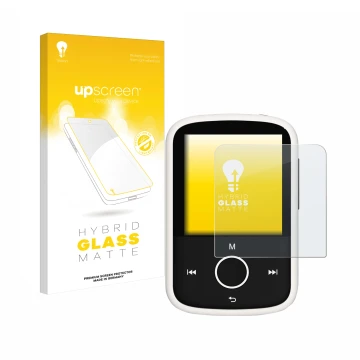 Front side of a product packaging with the brand logo upscreen. Next to it is the device Majority MP3 16GB shown with the corr