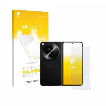 Front side of a product packaging with the brand logo upscreen. Next to it is the device OnePlus Open (case-friendly) shown wi