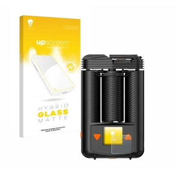 Front side of a product packaging with the brand logo upscreen. Next to it is the device Storz & Bickel Mighty + shown with th