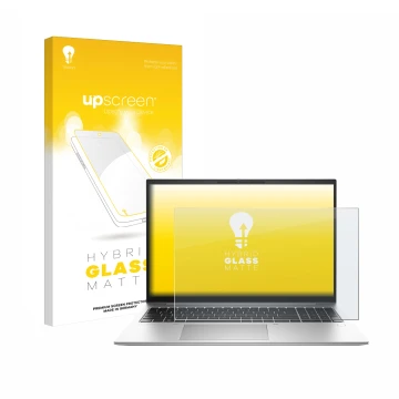 Front side of a product packaging with the brand logo upscreen. Next to it is the device HP EliteBook 865 G10 shown with the c