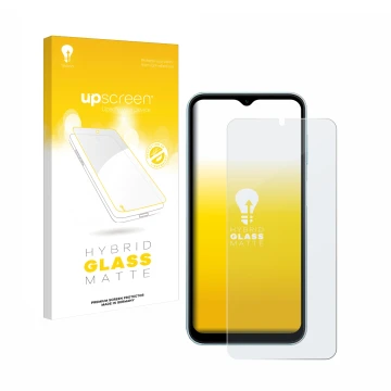 Front side of a product packaging with the brand logo upscreen. Next to it is the device Samsung Galaxy M15 shown with the cor