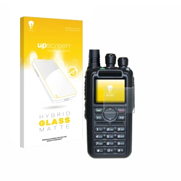 Front side of a product packaging with the brand logo upscreen. Next to it is the device AnyTone AT-D878UV II Plus shown with 