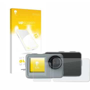 Front side of a product packaging with the brand logo upscreen. Next to it is the device Rollei Actioncam 9s Plus shown with t