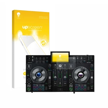 Front side of a product packaging with the brand logo upscreen. Next to it is the device Denon DJ Prime 2 shown with the corre