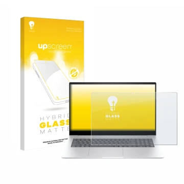 Front side of a product packaging with the brand logo upscreen. Next to it is the device HP Envy 17 2024 shown with the corres