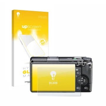 Front side of a product packaging with the brand logo upscreen. Next to it is the device Ricoh GR IIIx HDF shown with the corr