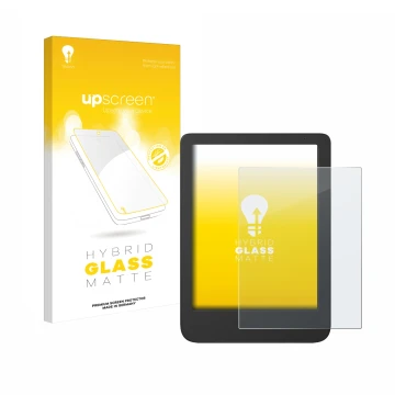 Front side of a product packaging with the brand logo upscreen. Next to it is the device Tolino Shine 5 Color 2024 shown with 