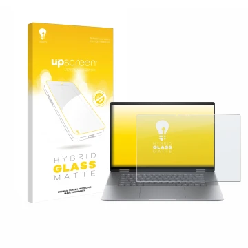 Front side of a product packaging with the brand logo upscreen. Next to it is the device HP Envy x360 2-in-1 16 shown with the