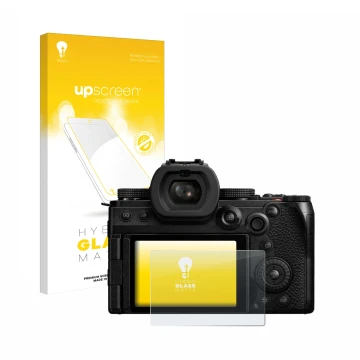 Front side of a product packaging with the brand logo upscreen. Next to it is the device Panasonic Lumix DC-S5II shown with th
