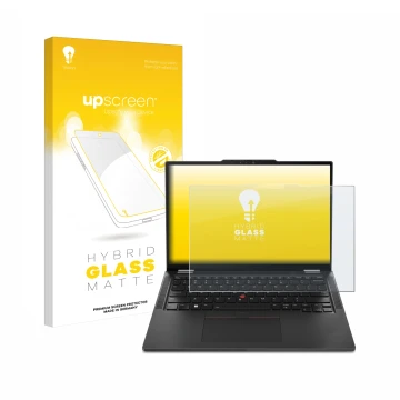 Front side of a product packaging with the brand logo upscreen. Next to it is the device Lenovo ThinkPad X13 2-in-1 Gen 5 show