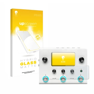 Front side of a product packaging with the brand logo upscreen. Next to it is the device Hotone Ampero II Stomp shown with the