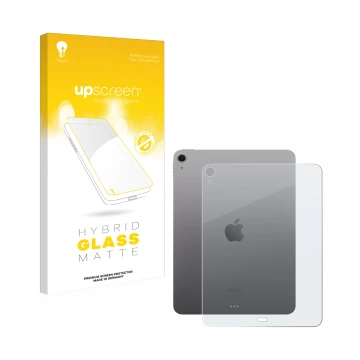 Front side of a product packaging with the brand logo upscreen. Next to it is the device Apple iPad Air 11