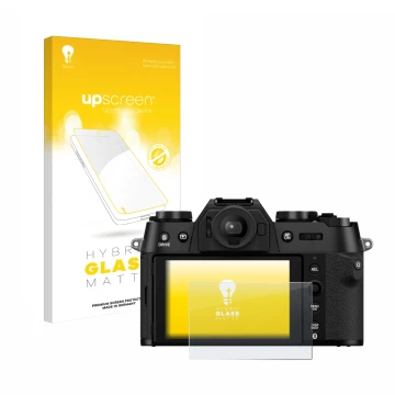 Front side of a product packaging with the brand logo upscreen. Next to it is the device Fujifilm X-T50 shown with the corresp