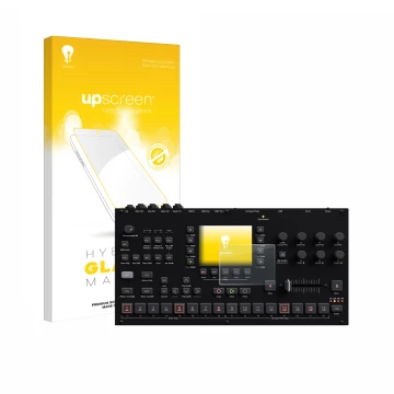 Front side of a product packaging with the brand logo upscreen. Next to it is the device Elektron Octatrack MKII shown with th