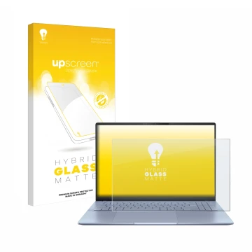 Front side of a product packaging with the brand logo upscreen. Next to it is the device ASUS Vivobook S16 OLED S5606 shown wi