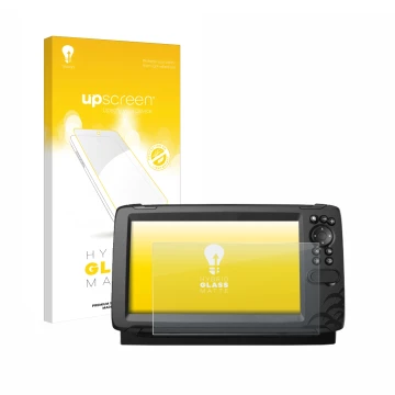 Front side of a product packaging with the brand logo upscreen. Next to it is the device Lowrance HOOK Reveal 9 shown with the