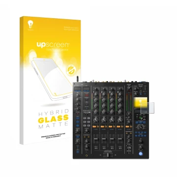 Front side of a product packaging with the brand logo upscreen. Next to it is the device Pioneer DJM A9 shown with the corresp