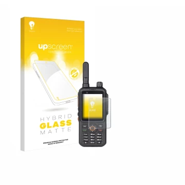 Front side of a product packaging with the brand logo upscreen. Next to it is the device Inrico T320 shown with the correspond