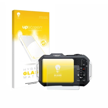 Front side of a product packaging with the brand logo upscreen. Next to it is the device Ricoh Pentax WG-1000 shown with the c