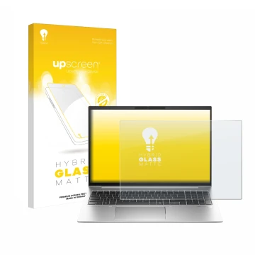 Front side of a product packaging with the brand logo upscreen. Next to it is the device HP EliteBook 845 G11 shown with the c