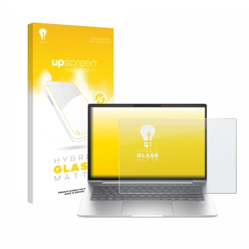 Front side of a product packaging with the brand logo upscreen. Next to it is the device HP EliteBook 645 G11 shown with the c
