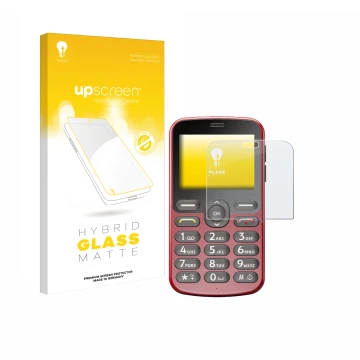 Front side of a product packaging with the brand logo upscreen. Next to it is the device Doro 1880 shown with the correspondin